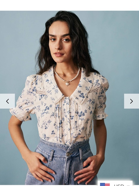 RIHOAS Tops - RIHOAS Cream Floral Puff-Sleeve Button-Front Blouse
